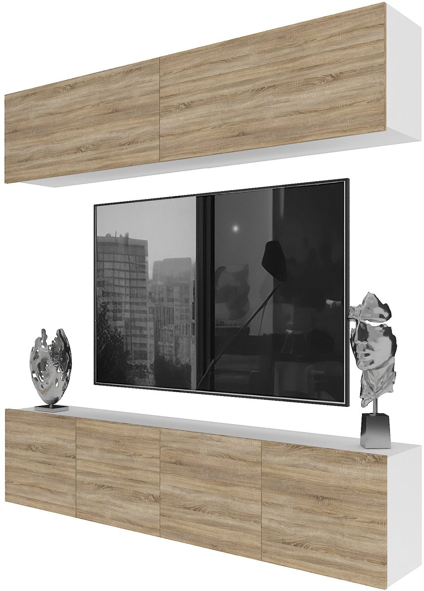 BELINI Wandmeubel Milano 6 200 cm Sonoma Eiken Mat - TV-Wand Greeploos - Moderne Woonwand met Gasliftsysteem - Modulair TV-Meubel