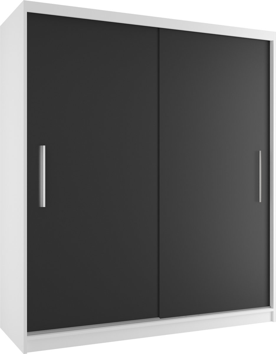 BELINI Verona SI Schuifdeurkast 158 cm Wit/Zwart Mat - Garderobekast met Lades - Comfort Line Slaapkamerkast