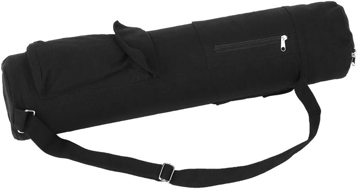 SnelShoppen - Yogamat Tas, Multifunctionele Zwarte Canvas Draagtas met Verstelbare Riem voor Trainingsuitrusting, Ideaal voor Yoga, Fitness en Sport