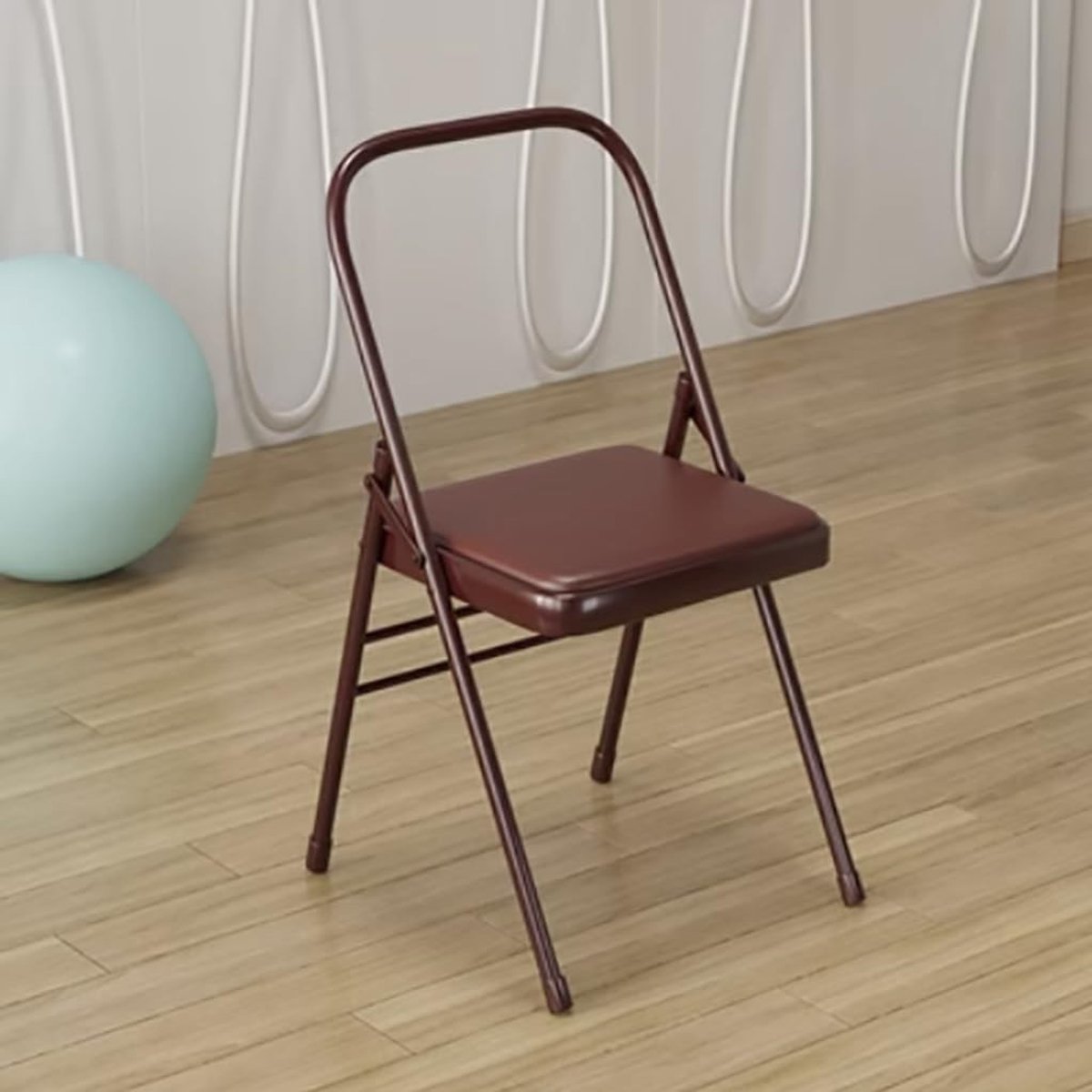 Vouwbare Yogastoel, Extra Stevige Stoel voor Iyengar Yoga, Draagbare Rugloze Stoel, 31.5 Inch x 18.5 Inch x 17.3 Inch (Bruin) - Ideaal voor Thuis en Studio Gebruik
