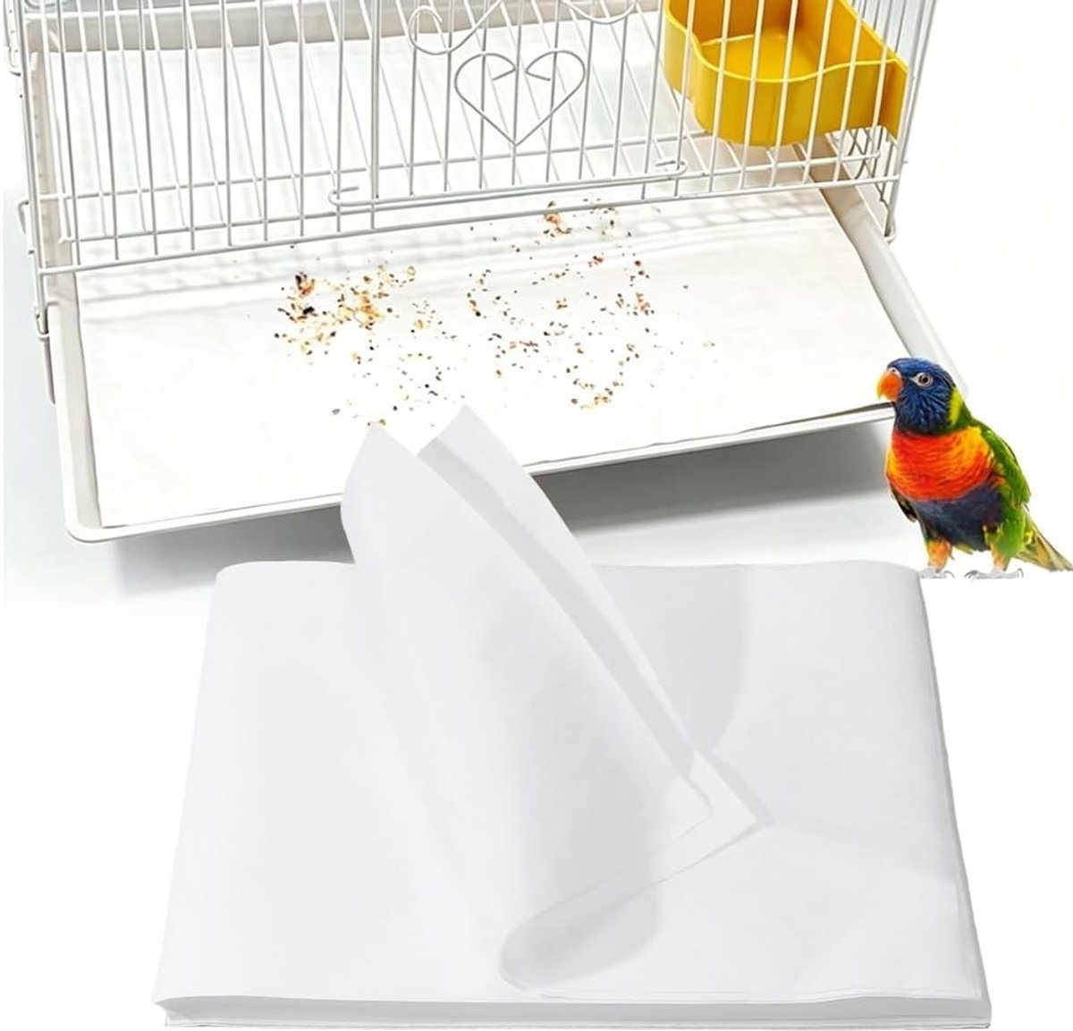 200 Vellen Wegwerp Vogelkooi Liner Doek 15.75"x11.8" - Absorberend Kussen Pad voor Papegaaien en Vogels, Voorgesneden Niet-geweven Vellen voor Huisdier Kooien