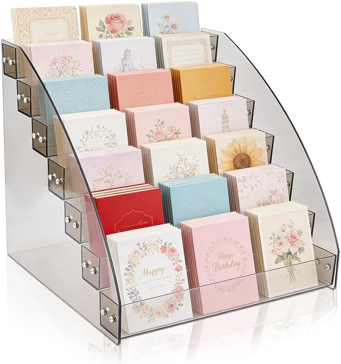 7-Tier Wenskaart Display Houder - Acryl Kaartenstandaard voor Sieraden en Ansichtkaarten - Draagbare Organizer voor Thuis en Winkel