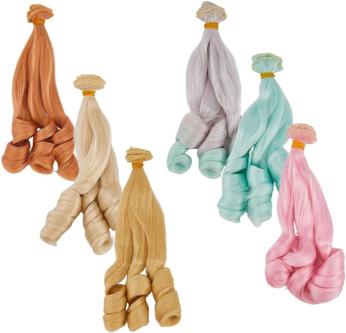 6 Stuks Krullend Poppenhaar Pruiken van 50,8 cm - Hoge Temperatuur Vezel voor Poppen Maak Kits en Knutselbenodigdheden, Kunsthaar Weefverlengingen voor Creatief Handwerk