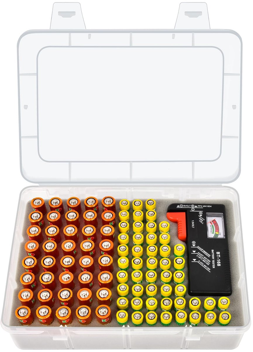 SnelShoppen - Casmilee Batterij-opbergdoos voor 40 AA & 50 AAA Batterijen met Batterijtester - Kunststof Organizer voor Accu's en Batterijen - Ideaal
