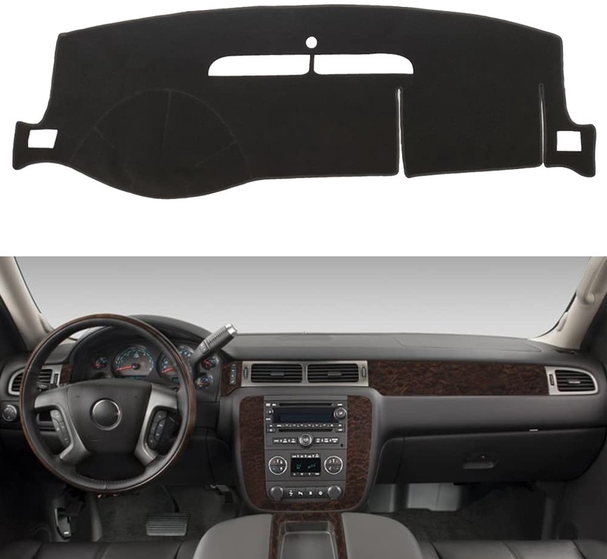 SnelShoppen - Dashboard Cover Mat voor Chevy Suburban/Tahoe 2007-2014, Avalanche Silverado 1500 LTZ 2007-2013, GMC Yukon 2007-2014 - Premium Zwart Tap