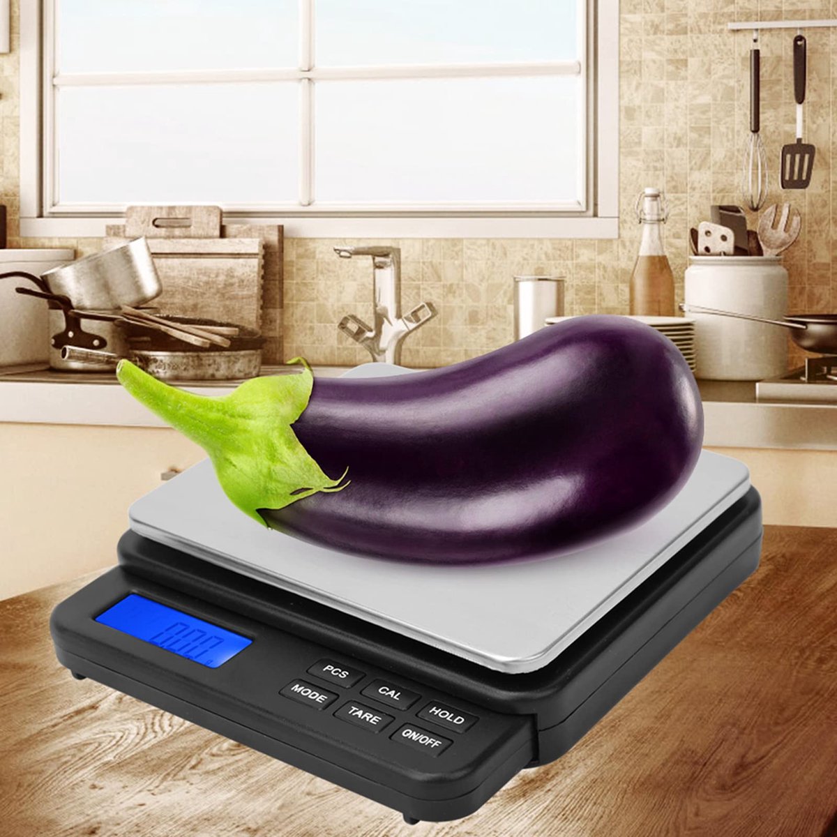 SnelShoppen - Digitale Keukenweegschaal voor Levensmiddelen 1000 G / 0,01 G Hoge Precisie Mini Weegschaal met Blauw Verlicht Display Zwart Keukenacces