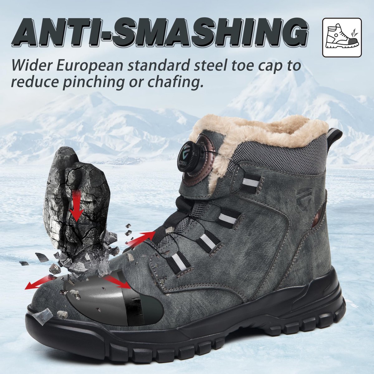 SnelShoppen - KOIFISH Winter Werkschoenen Heren Dames Hoog Veiligheidsschoenen Lichtgewicht Antislip Werklaarzen Stalen Neus Grijs Maat 41