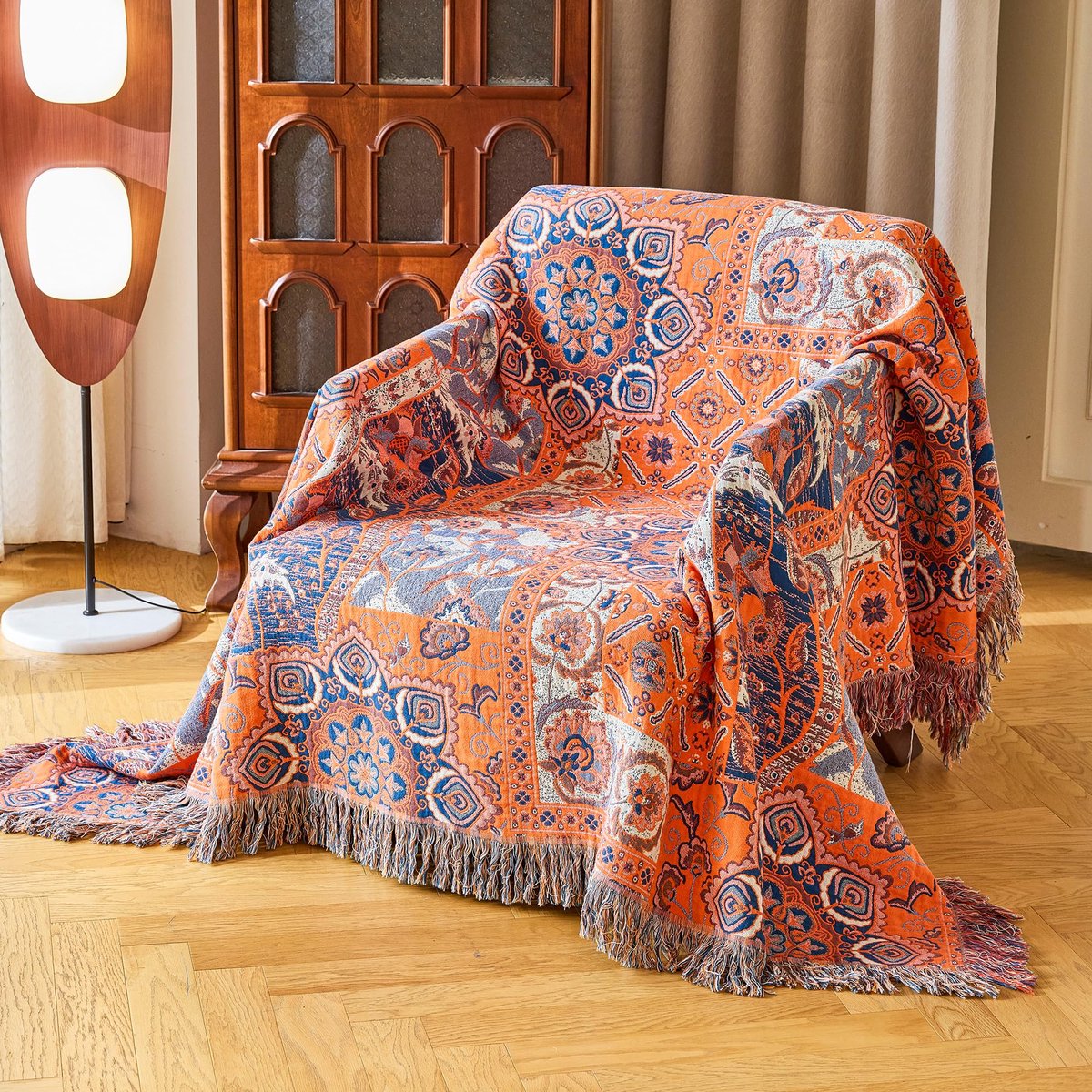 SnelShoppen - Biologisch Katoenen Sofa Plaid 150x200cm Oranje - Luxe Dubbelzijdige Zachte Dekentje voor Eenpersoons Banken Fauteuils en Sprei