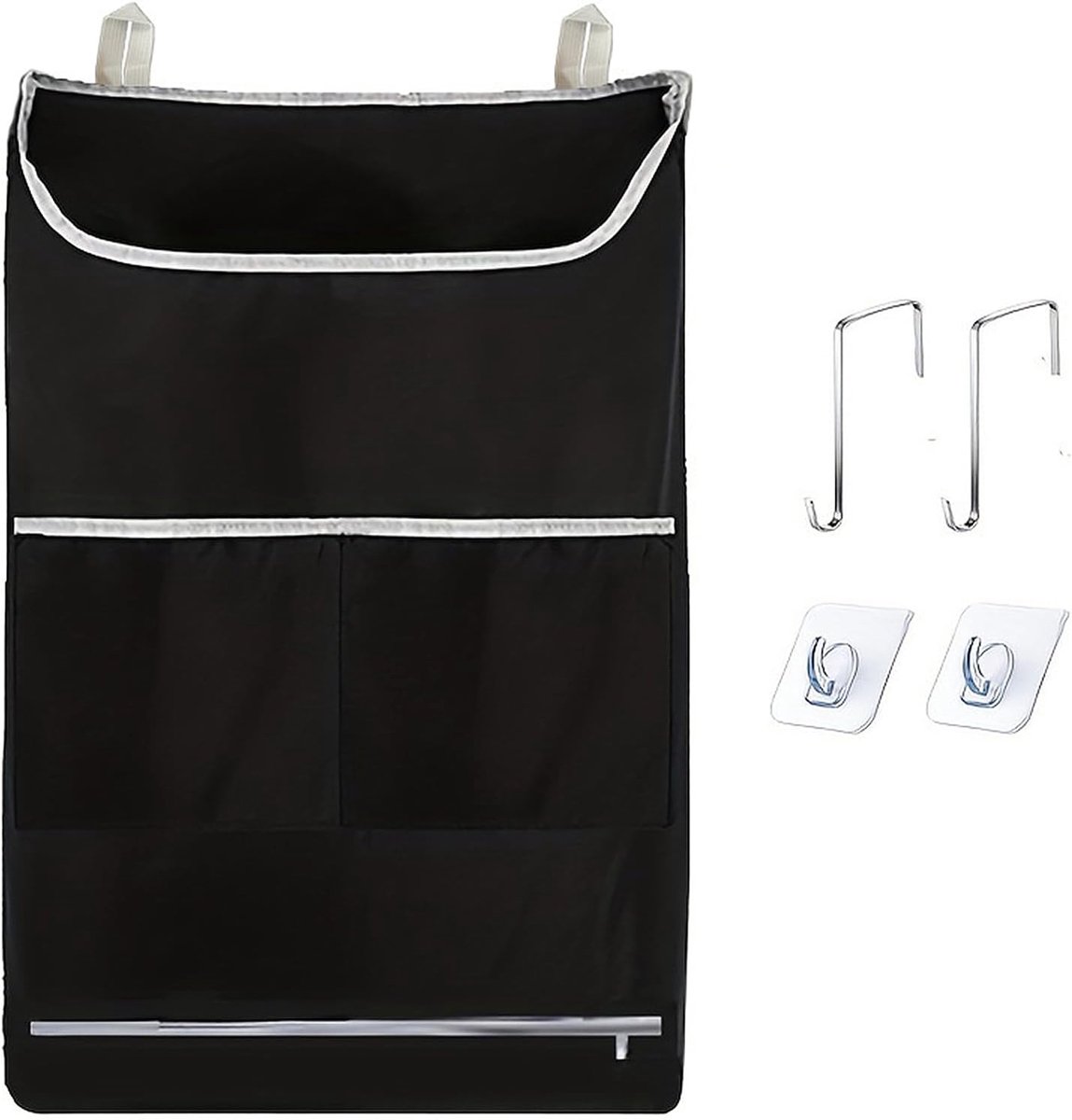SnelShoppen - Waszak om op te hangen 78 x 48 cm | Opvouwbare Laundry Bag Waszak voor Deur met 2 Roestvrijstalen Haken en 2 Zuignappen - Zwart voor Bad