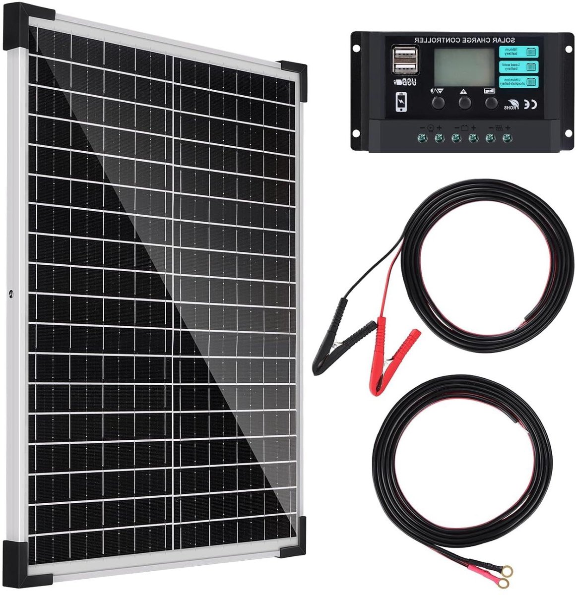 Zonnepaneel Systeem - Fotovoltaïsche Kit - Energie Opwekken - Monokristallijn Paneel - 25W 12V - Zwart