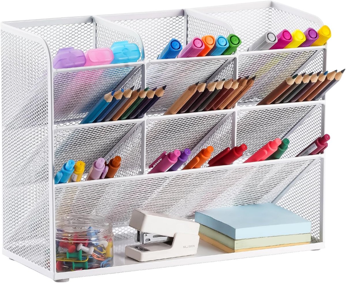 SnelShoppen - Marbrasse Bureau-organizer, multifunctionele pennenhouder, opbergrek voor kantoor en school, wit, handig en stijlvol voor thuisgebruik