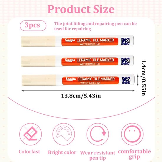 Grout Marker voor Tegels, Muren en Vloeren - 3 Stuks in Beige voor Een Frisse Afwerking — afbeelding 5
