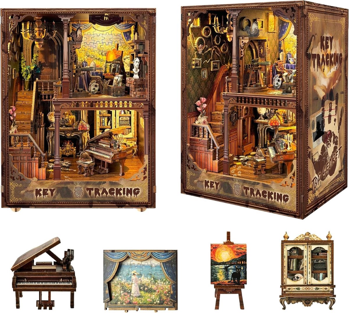 DIY Miniatuur Boekenkast Kit - 1:24 Schaal Houten Poppenhuis Decoratie, 3D Puzzel voor Volwassenen, Creatieve Bouwset en Cadeau Idee