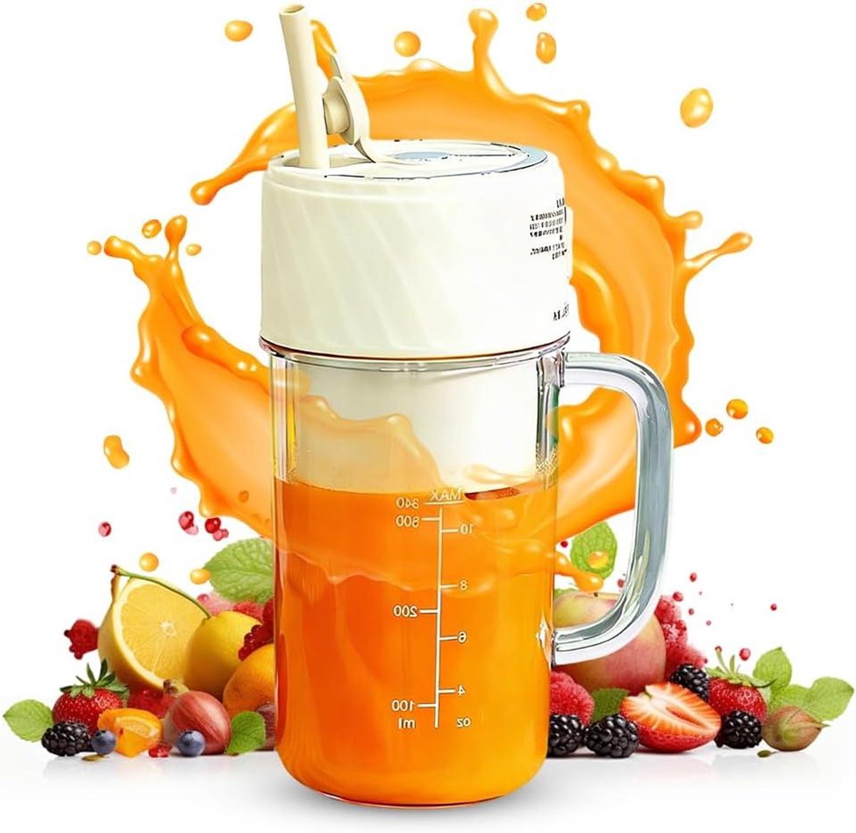 Draagbare Mixer - Mini Blender - Gezonde Drankjes Maken - 6 Roestvrijstalen Bladen - 400 ml - Beige