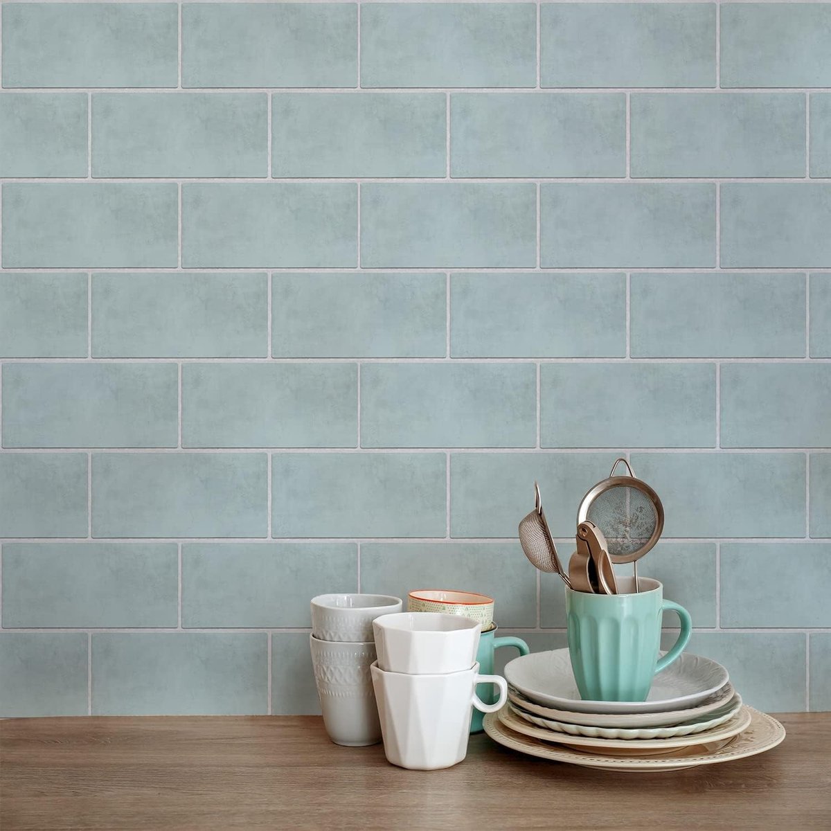 Vinylvloer en wandtegelstickers, antislip zelfklevende PVC decals voor keuken en badkamer, Seafoam Groen, 30cm x 15cm, set van 4, perfect voor DIY projecten