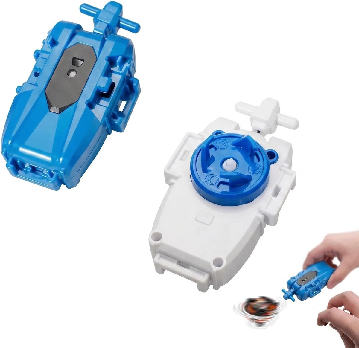 Set van 2 gevechtslaunchers met koord, compatibel met Battling Tops, tol accessoires voor kinderen in blauw en wit