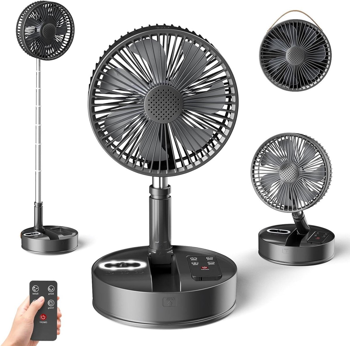 Stille Staande Ventilator - Tafelventilator Opvouwbaar - Comfortabele Verkoeling - 35 Uur Batterijduur - 198 cm - Zwart