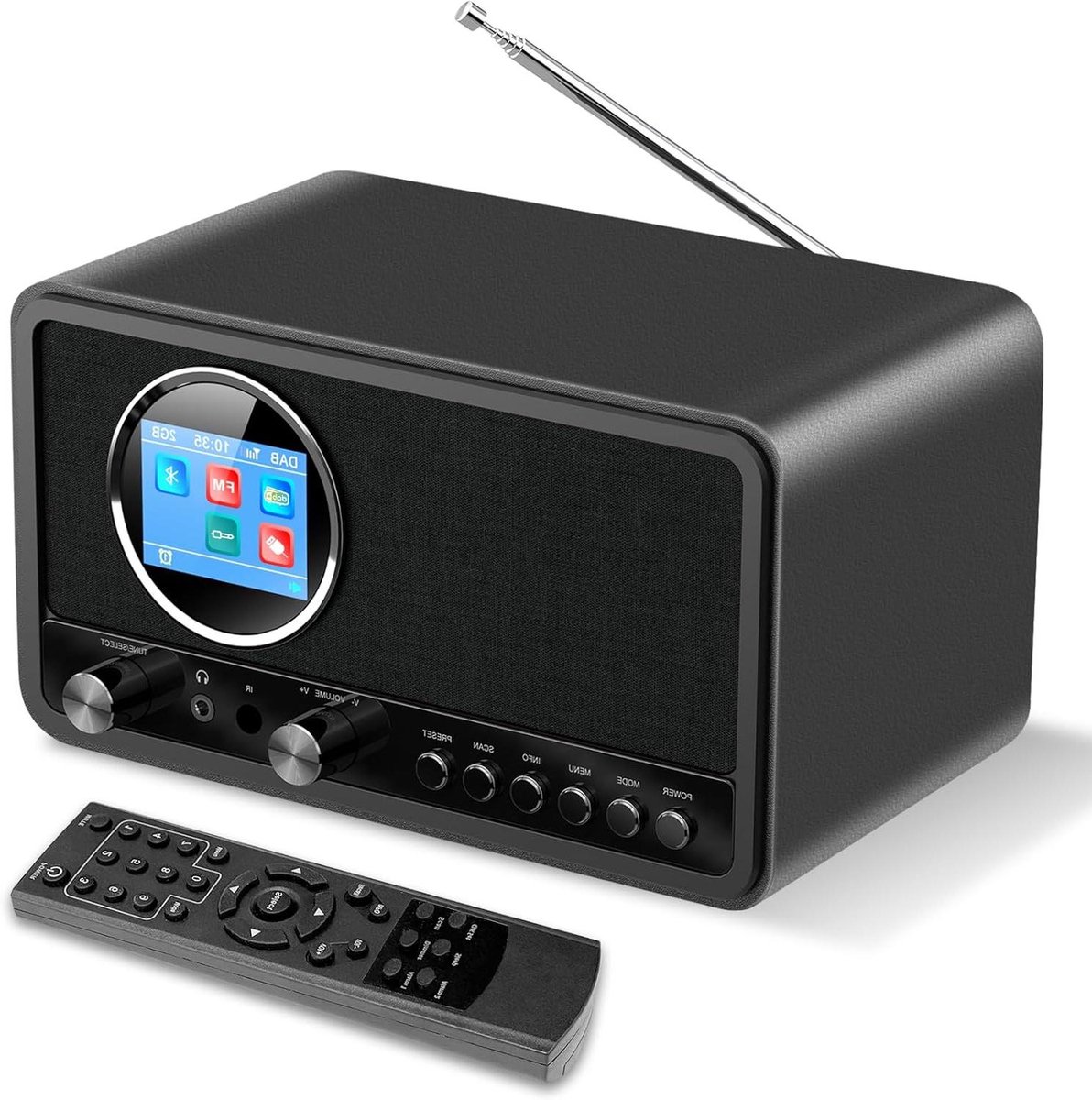Digitale Radio - Keukenradio Wekkerradio - Muziek Luisteren - Met Bluetooth - 2.4 Inch Display - Zwart