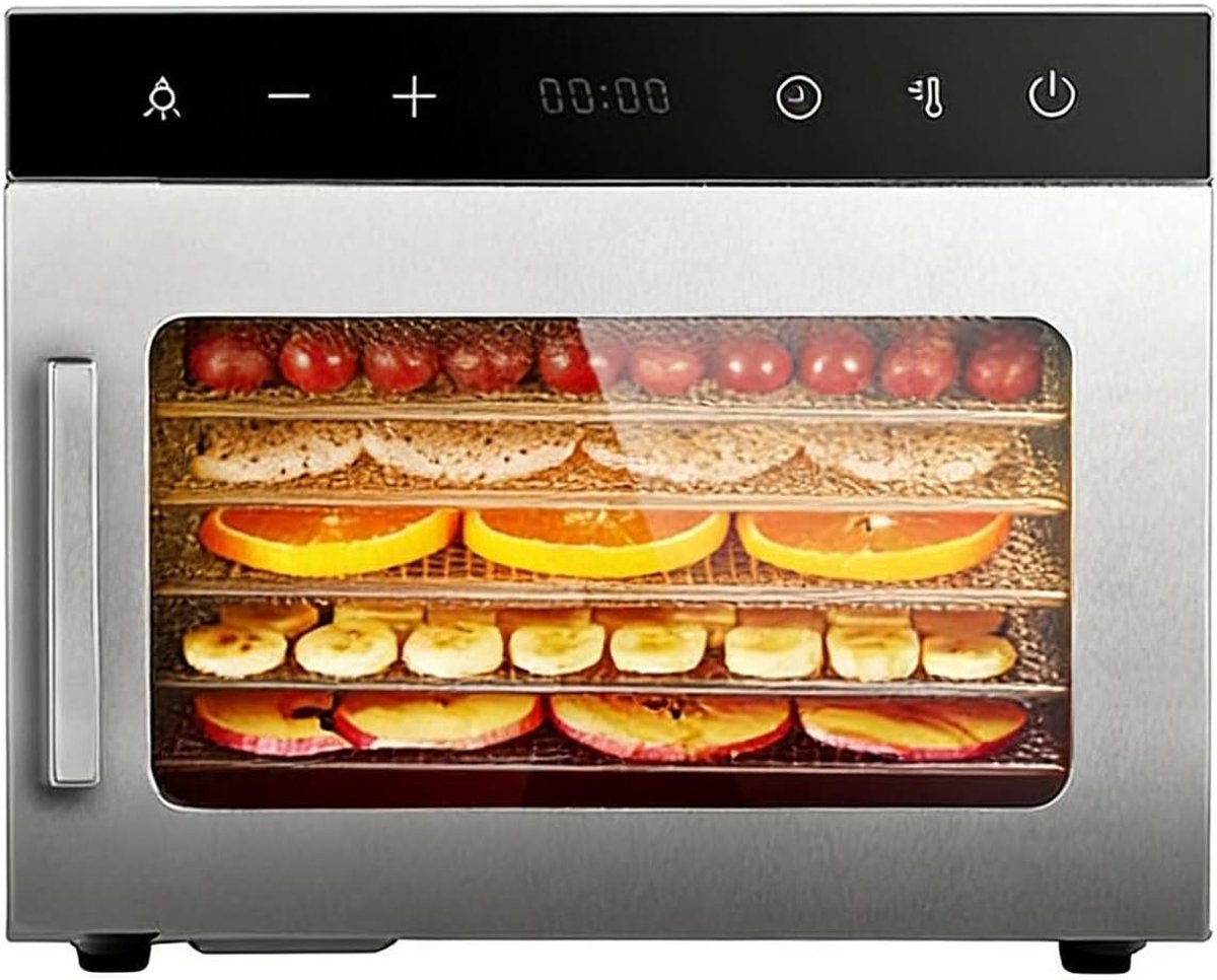 Voedseldroger Elektrisch - Drogermachine Snacks - Gezonde Snacks Maken - Instelbare Temperatuur - 6-12 Vakken - Zilver