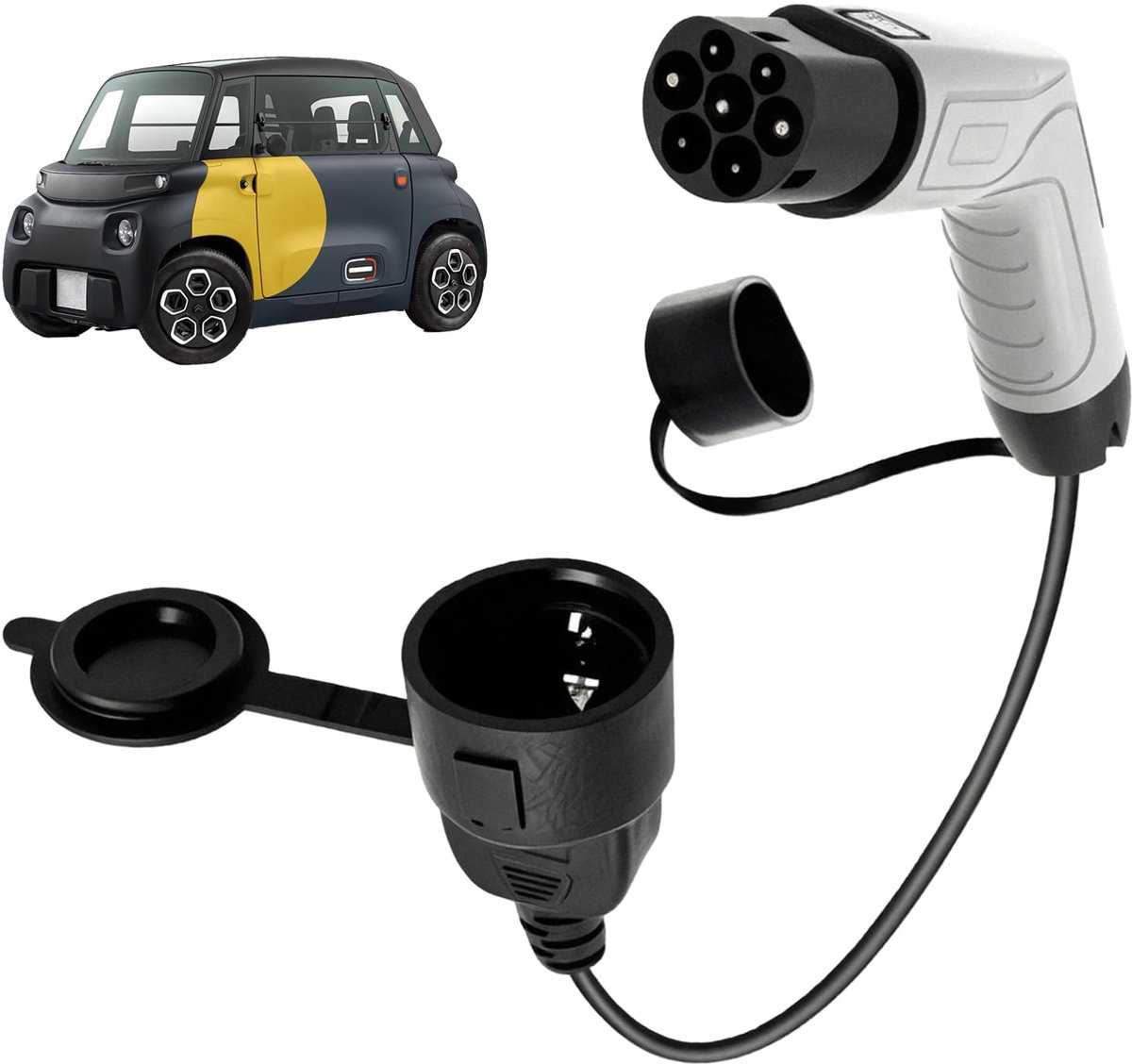 SnelShoppen - Schuko adapter laadstekker elektrische auto 3,5 kW 16 A 0,5 m type 2 oplaadkabel voor EV en scooter, stofdicht, 220 V, ideaal voor thuis