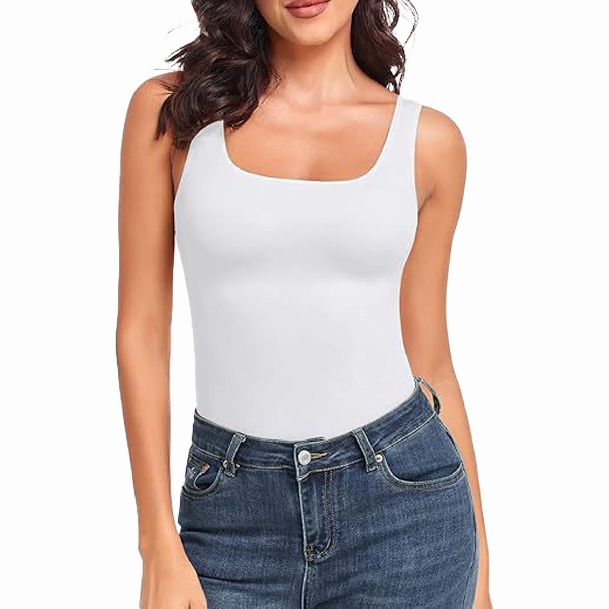 SnelShoppen - Compressie Afslankende Tanktop Dames, Slim Fit, Figuurvormend, Wit, Naadloos, XL, Perfect voor Feest en Vrijetijdskleding