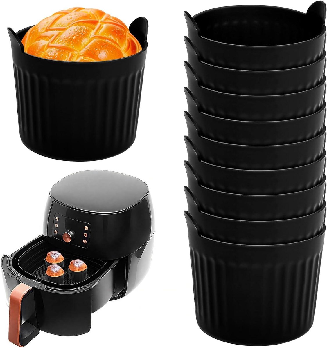 Siliconen Muffinvormen - Cupcake Vormpjes - Bakken en Koken - Met Handvatten - 10 Stuks - Zwart