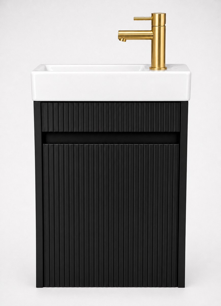 H&F Toiletmeubel Mat zwart (goud, goud) 40 x 22,5 x 63 cm – Strakke Design | Soft-close, Vochtbestendig Multiplex