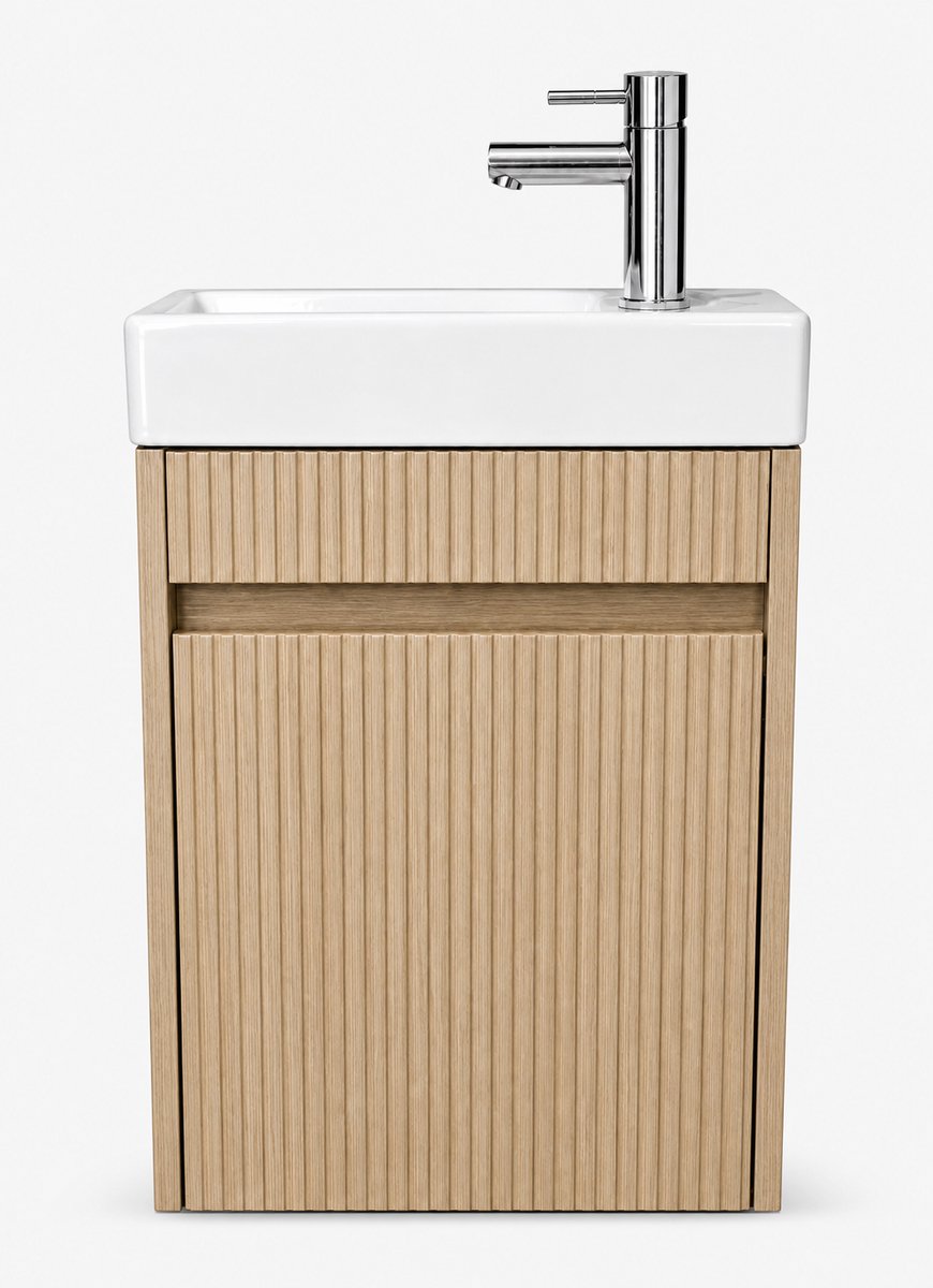 H&F Toiletmeubel Eikgrijs (chrome, chrome) 40 x 22,5 x 63 cm – Strakke Design | Soft-close, Vochtbestendig Multiplex