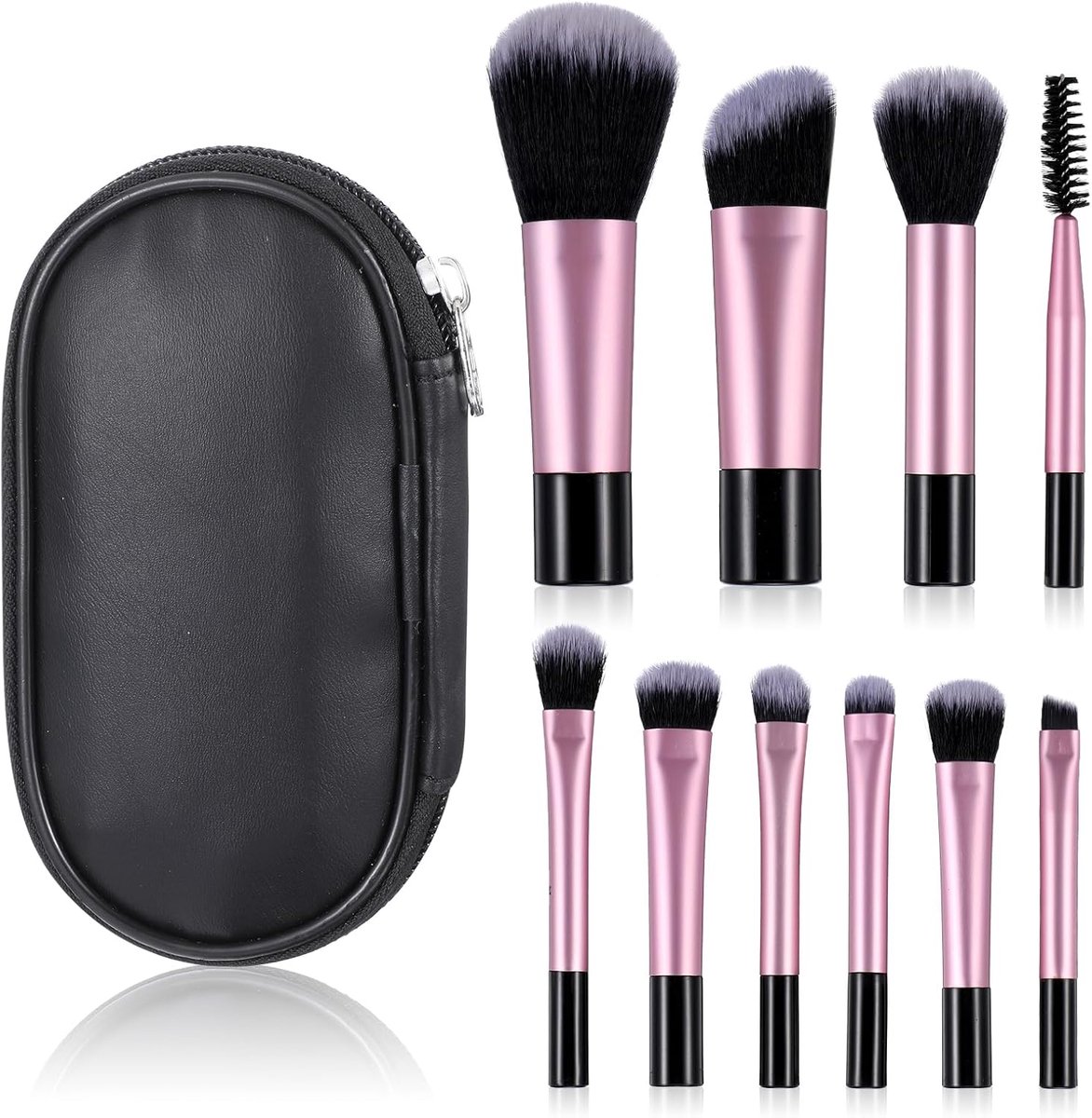 Thijox - 10 Stuks Reis Make-up Kwastenset Mini Make-up Kwasten Reisformaat Draagbare Oogschaduw Foundation Blush Kwasten met Etui voor Reizen en Zaken
