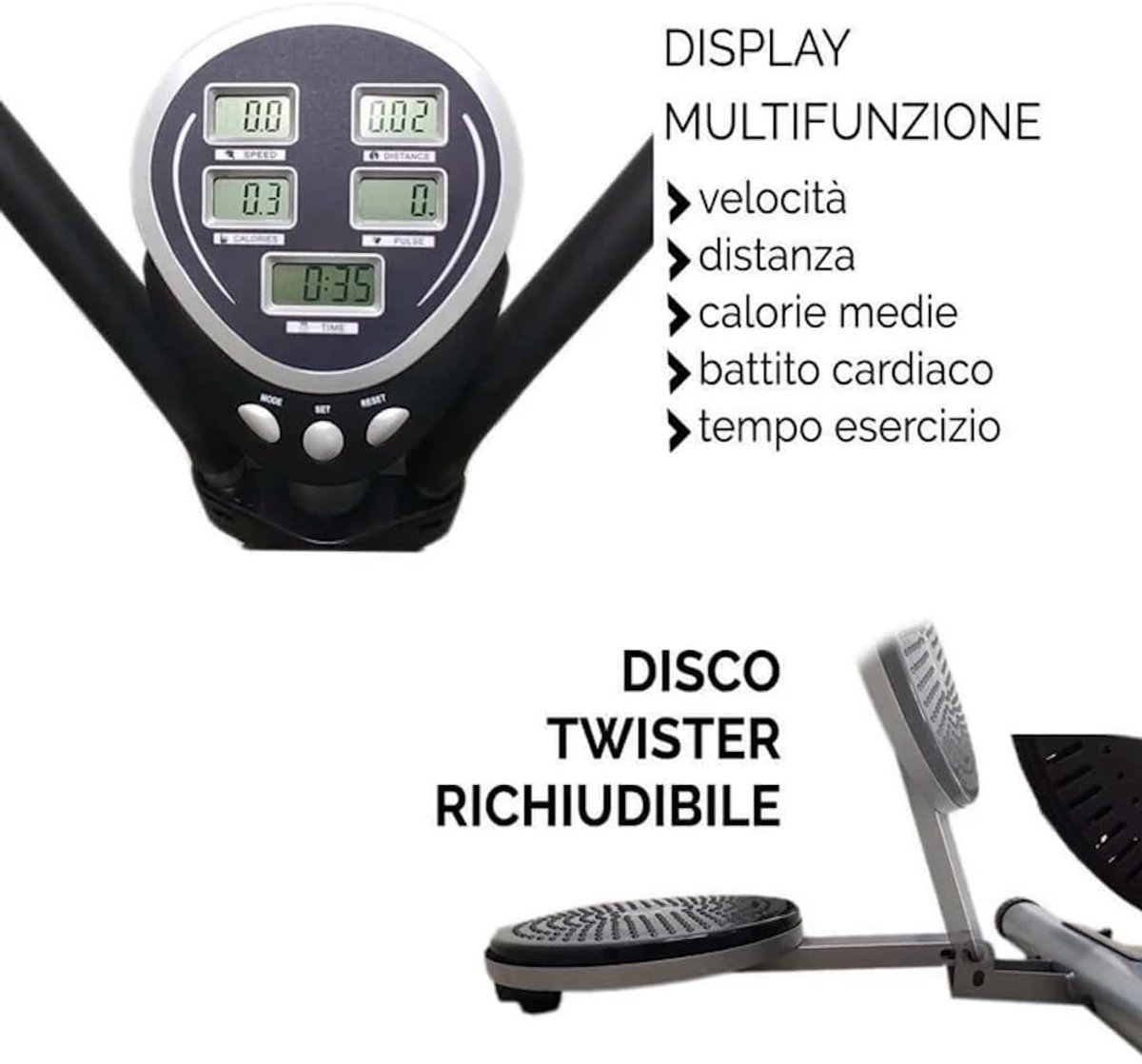 SnelShoppen - Crosstrainer 2-in-1 met Vliegwiel 5 kg, Elliptische Hometrainer, LCD-monitor, Gewichten en Draaischijf, Ideaal voor Thuis Gym en Fitness