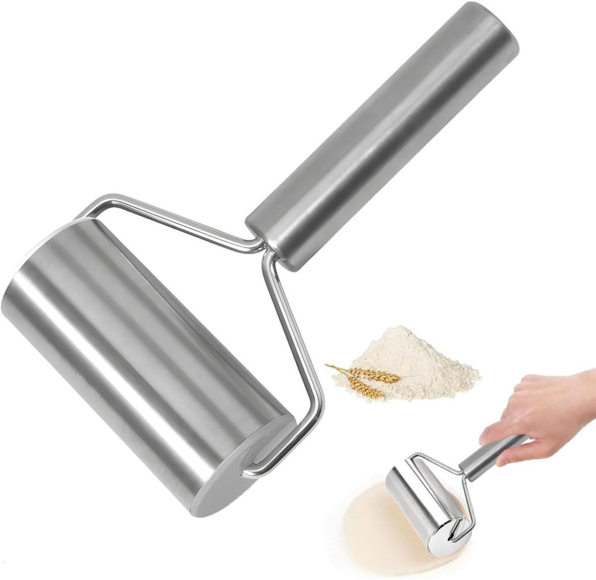 GELLDG Roestvrijstalen deegroller – Roestbestendig – Geschikt voor gebak, pasta, koekjes, pizza en diverse soorten deeg – 18,8 x 10,3 cm