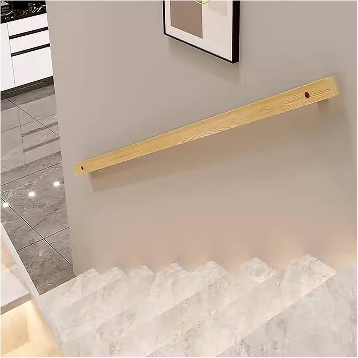 Leuningrails Hulpleuningsteunstang - Trapleuning Steun - Veiligheid Binnenshuis - Industriële Stijl - 4 meter - Houtkleur