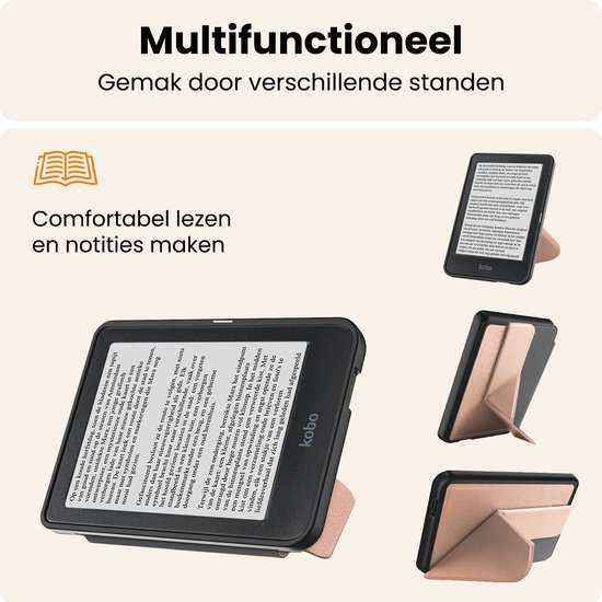 Hoesje Geschikt voor Kobo Nia Hoes Book Case Trifold - Hoes Geschikt voor Kobo Nia Hoesje Book Cover - Rosé Goud van Hoesje  — afbeelding 3