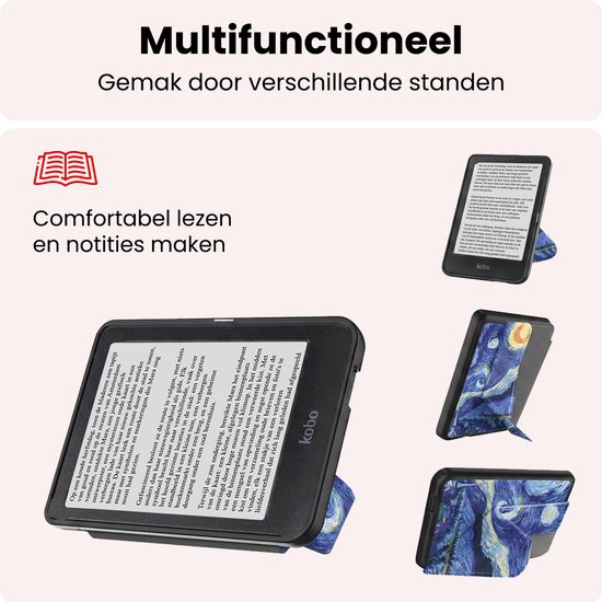 Hoes Geschikt voor Kobo Nia Hoesje Bookcase Cover Book Case Hoes Sleepcover Trifold - Sterrenhemel — afbeelding 3