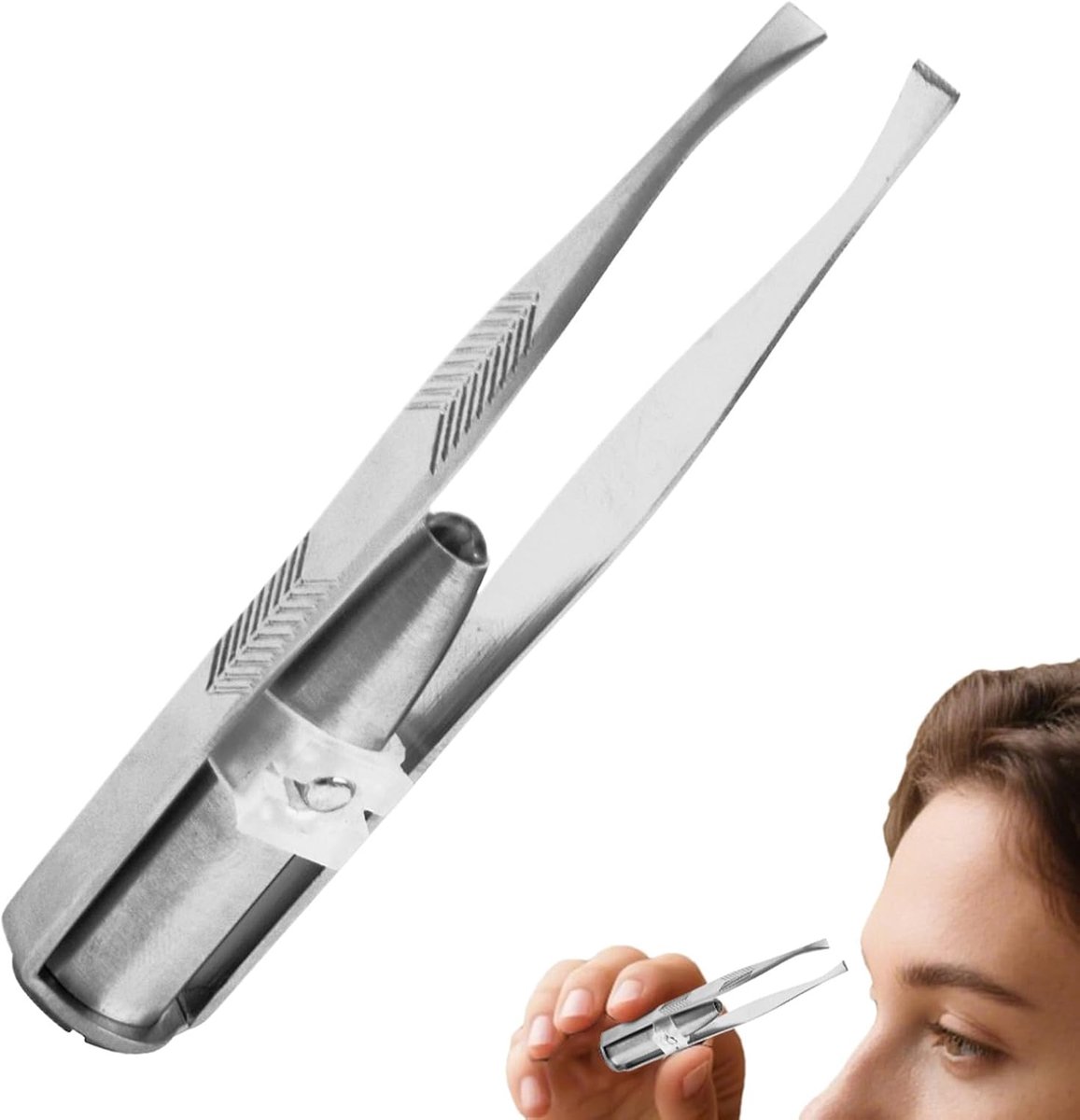 Pincet met licht - Verlichte pincet - Precisie verzorging - Roestvrij staal - 85 cm - Zilverkleurig