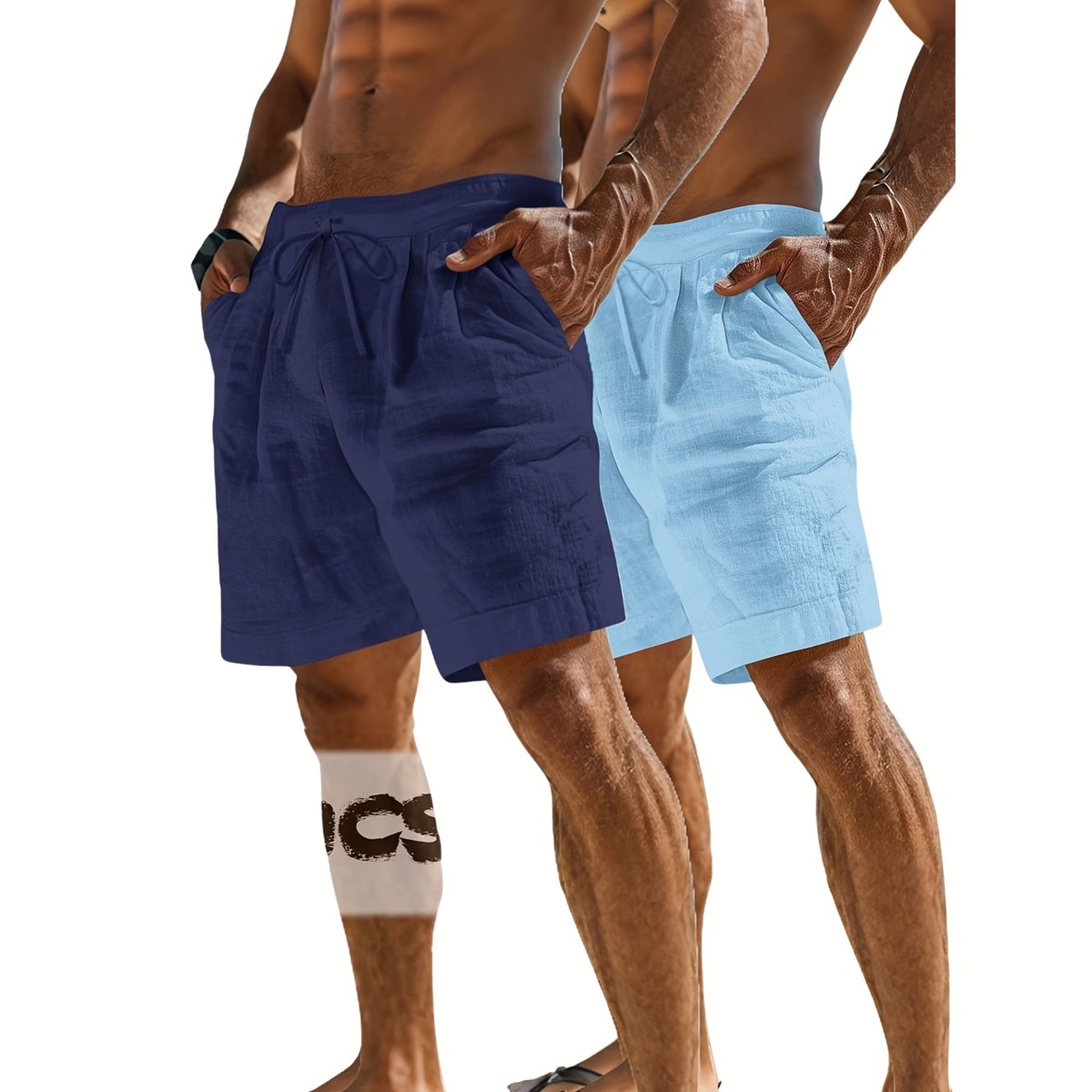 Currero Korte Linnen Broek Heren Zomerbroek Volwassenen Korte Broek Shorts Strandbroek Zomer Ibiza Stijl + Hemelsblauw Marineblauw