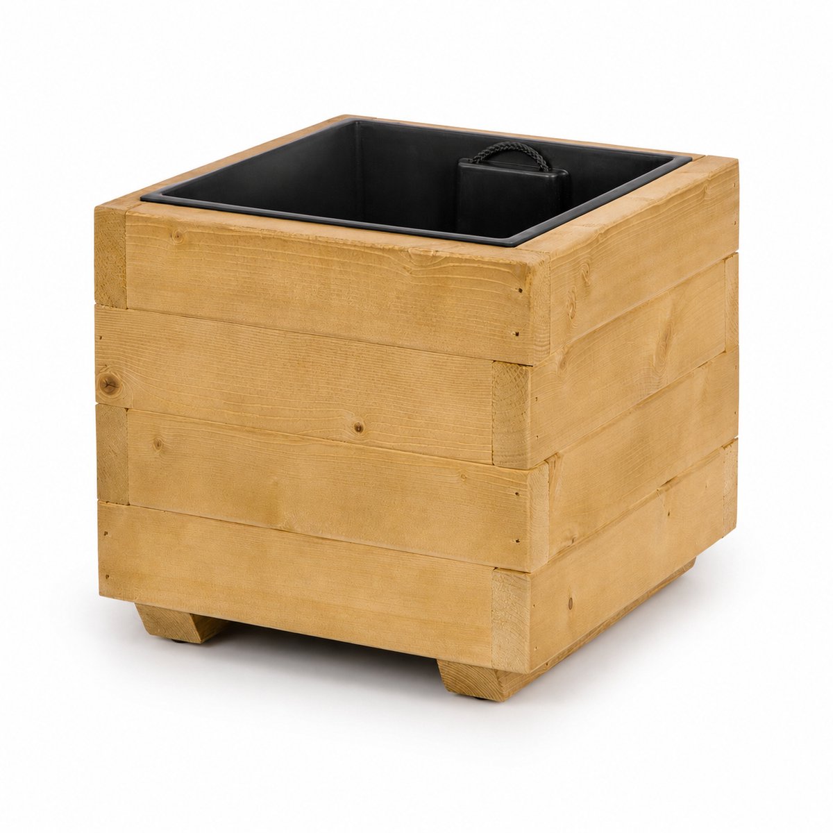 Plant&Bak Plantenbak met Binnenbak Vurenhout L33 × B33 × H32 cm – Houten Plantenbak voor Buiten – Uitneembare Binnenbak – Honingeiken