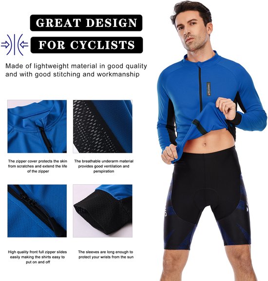 MEETYOO Fietsshirt Heren, Lange Mouw Fietstop voor Mannen, Ademend, voor Lange Afstand Fietsen, Volledige Ritssluiting, met Achterzakken -Blauw M — afbeelding 4