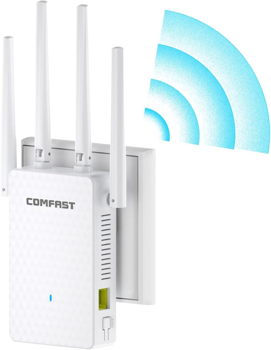 Wifi Versterker - Signaal Booster - Netwerk Uitbreiding - Dual-Band 1200 Mbps - 4 Antennes - Wit