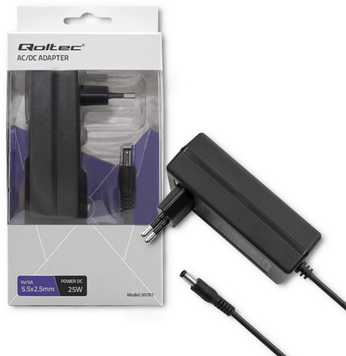 Qoltec Serie - Netadapter - 25W - 5V - 5A - 5.5*2.5