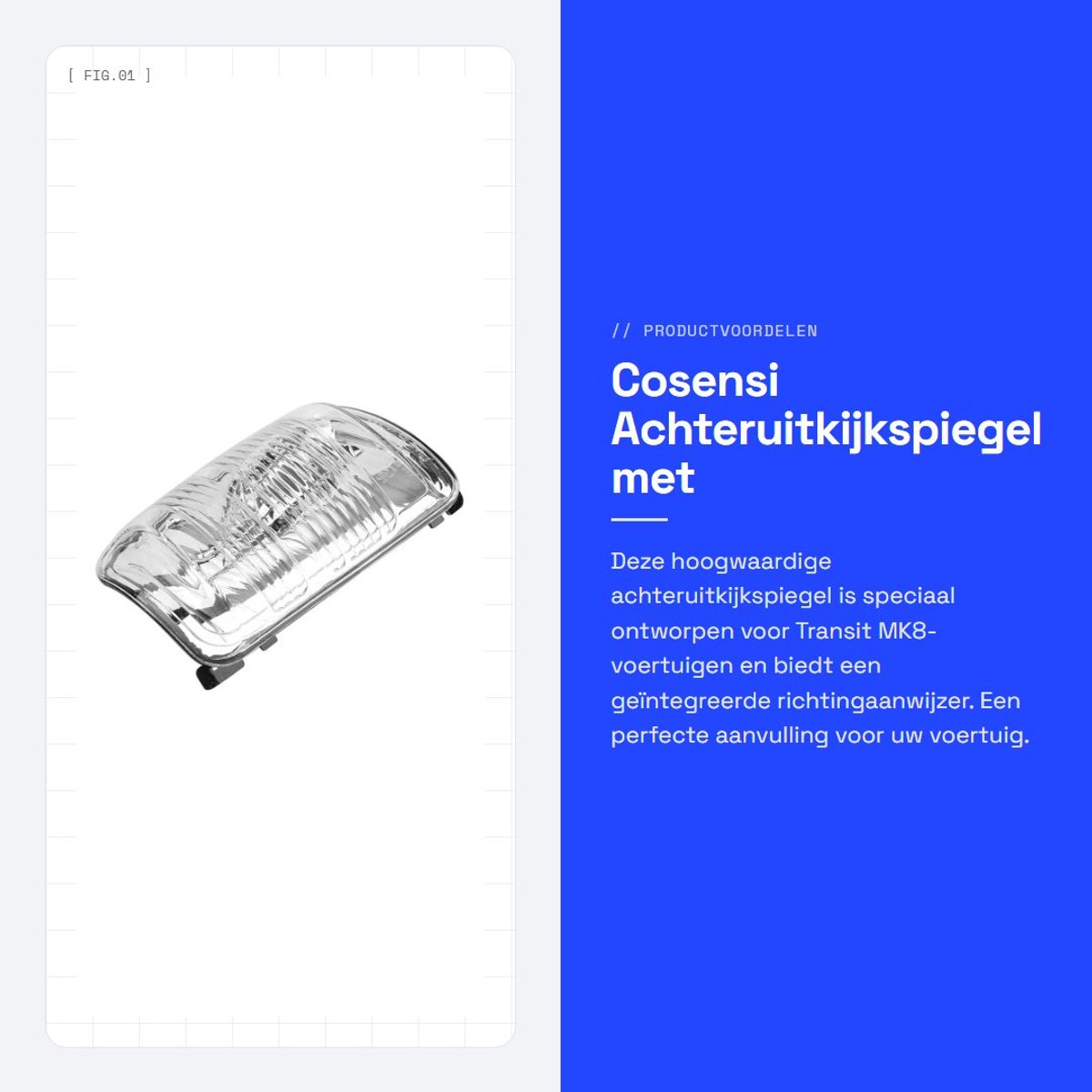 Dailygoods- Achteruitkijkspiegel Geïntegreerde Achteruitrijrichtingaanwijzer - Transit MK8 - Rechts - Auto - Voertuigen vanaf 2014 - Schokbestendig - Buitenspiegel