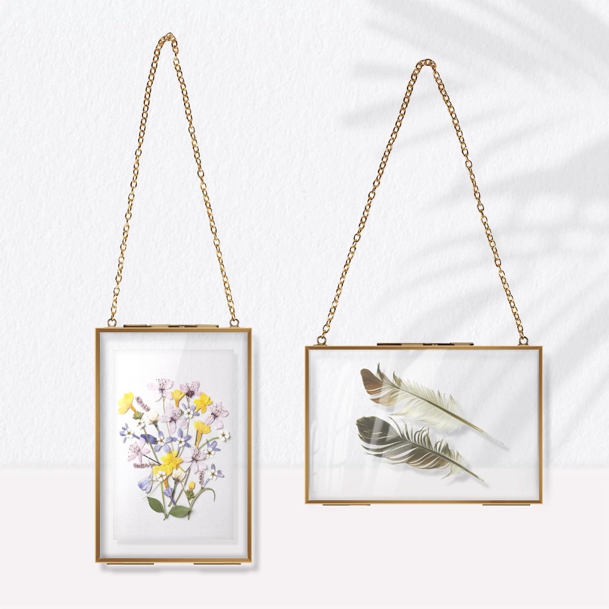 Set van 2 Glazen Wandfotolijsten 10x15 cm - Dubbelzijdig Transparant met Gouden Afwerking
