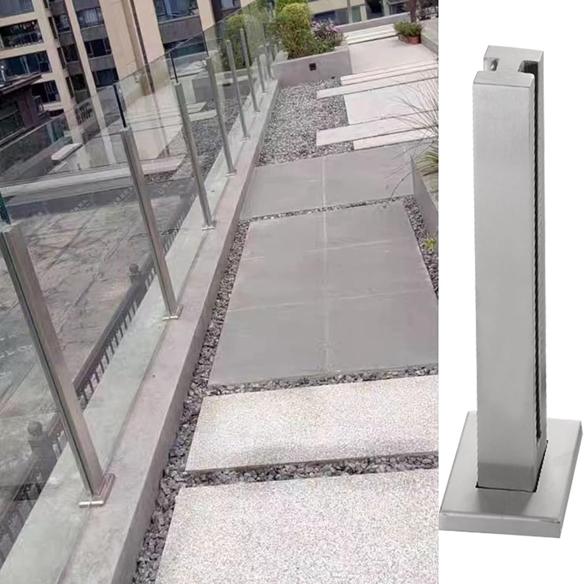 Balustrade Paal - Glazen Hekbeugel - Terras Afschermen - 304 Roestvrij Staal - Hoogte 100 cm - Zilver