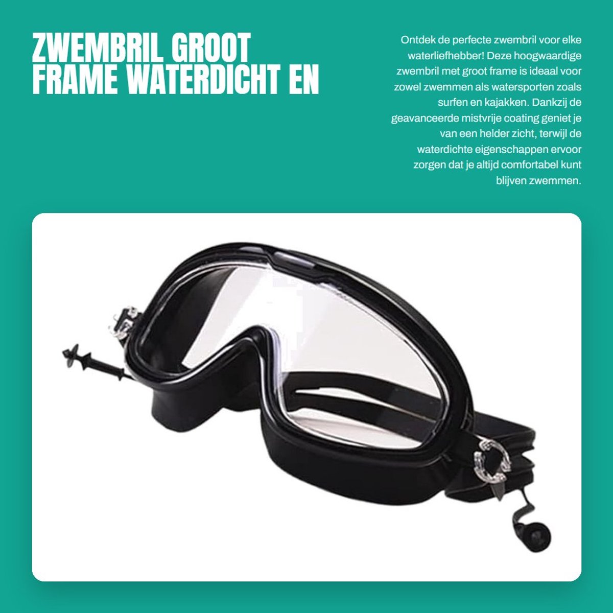 Dailygoods- Zwembril Waterdicht - Nevelvrij - Groot Frame - Comfortabel - Voor Heren/Dames - Geschikt voor Watersporten
