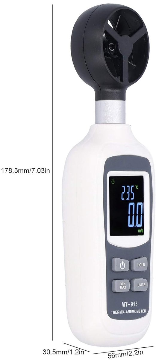 Digitale Anemometer - Windmeter - Luchtstroom Meten - Hoog Nauwkeurig - 0.4-30.0 m/s - Zwart — afbeelding 2