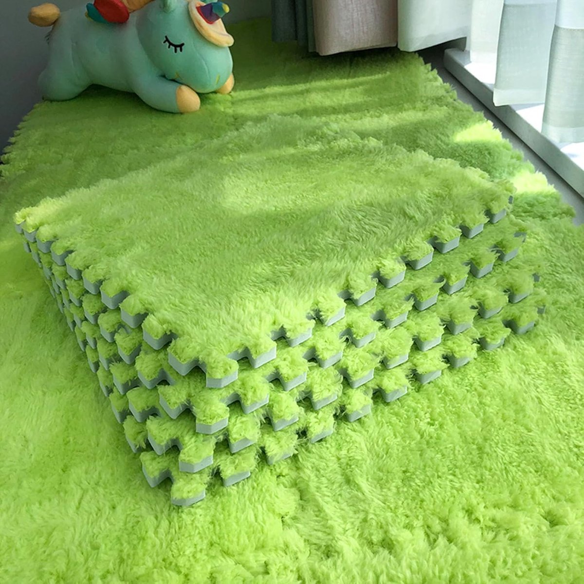 Tapijttegels - Vloermatten - Woonruimte Decoreren - Zacht Pluche Design - 20 Stuks - Groen