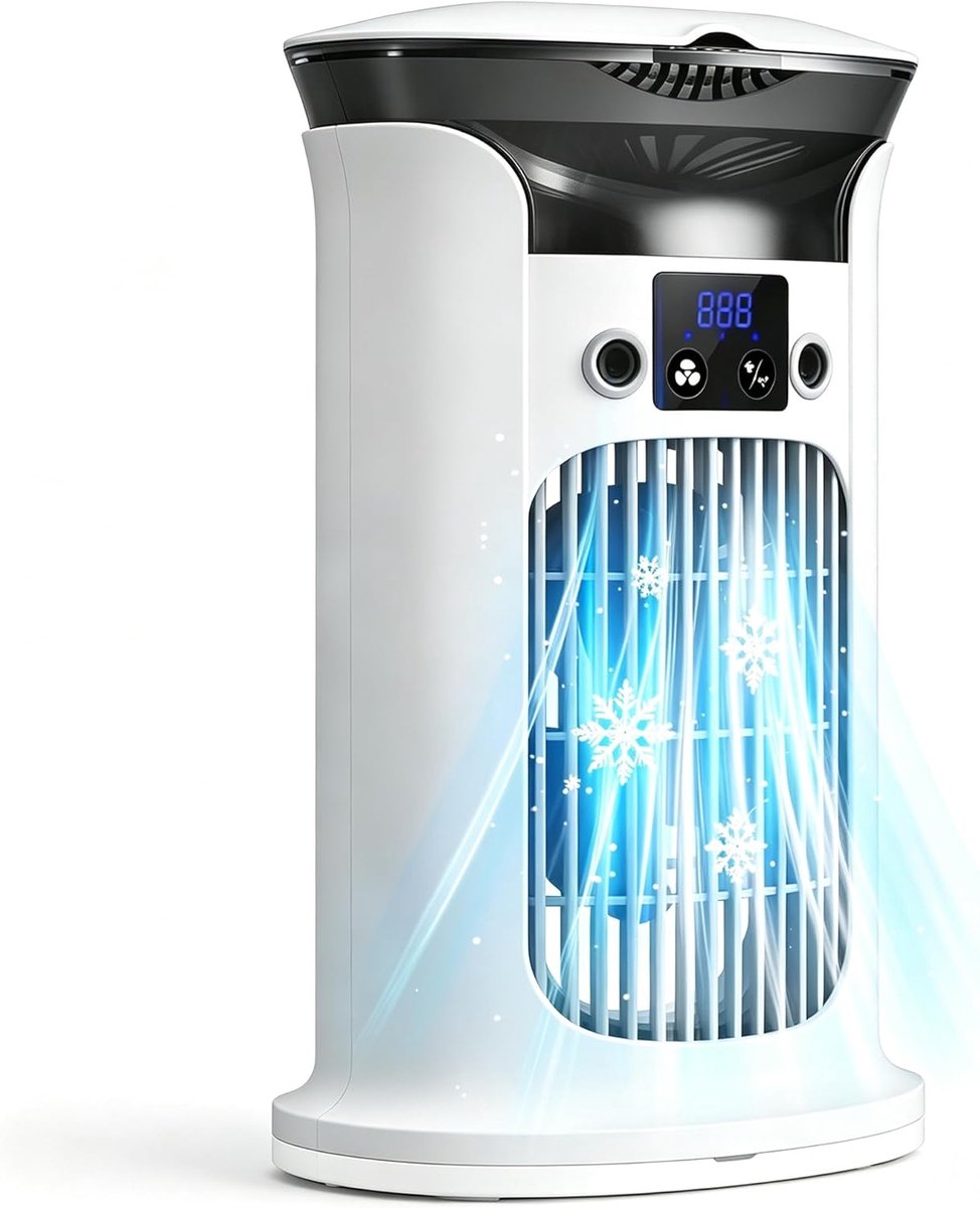 Mini-draagbare airconditioner, kleine draagbare luchtkoeler voor kamers, draagbare airco-unit, stille mobiele airconditioner zonder afvoerslang (wit) thumbnail 2