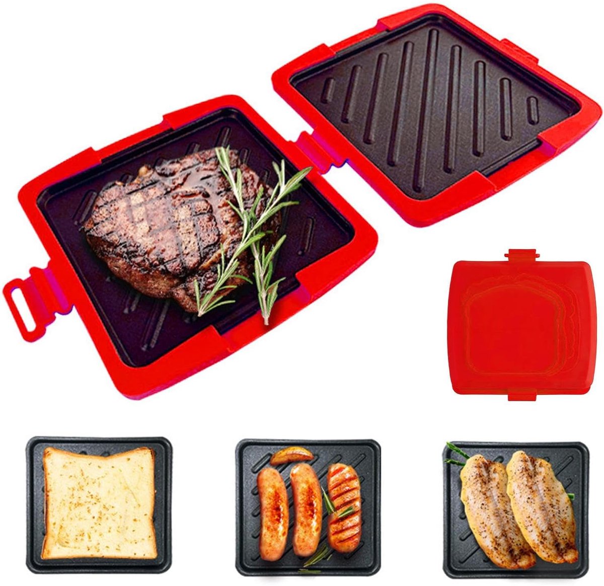 Sandwich Toaster - Broodpers Pan - Ontbijt Maken - Magnetron Geschikt - 17 cm - Rood