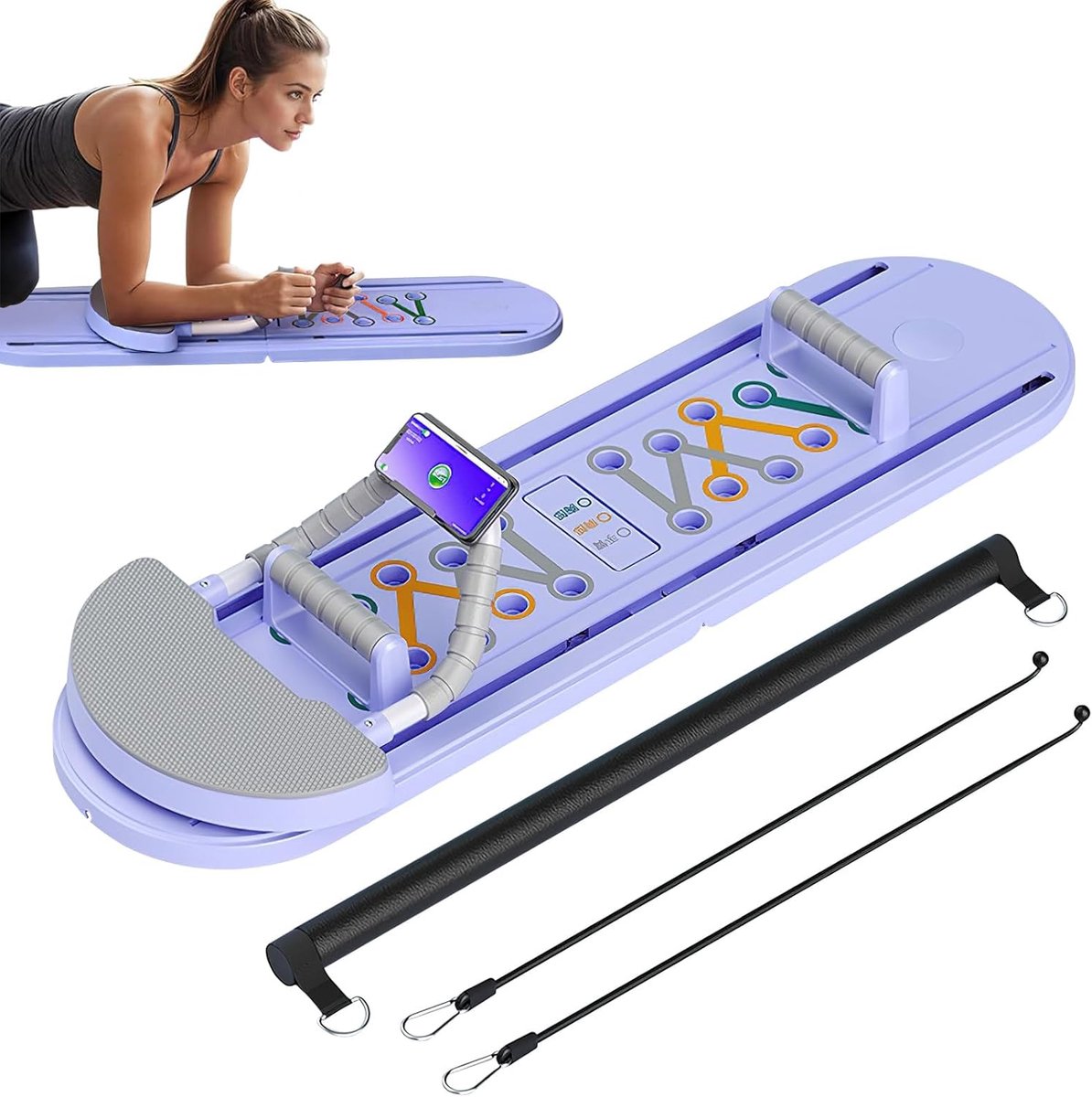 Pilates Board - Buikspier Trainer - Kerntraining Thuis - Automatische Rebound - 106 cm Lang - Grijs