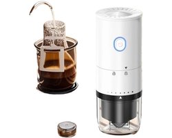KZQ Draagbare Koffiemachine met Oplaadbare Koffiemolen, Keramische Maalstenen, Elektrische Grinder voor Kamperen, Wandelen en Kantoorgebruik, Wit